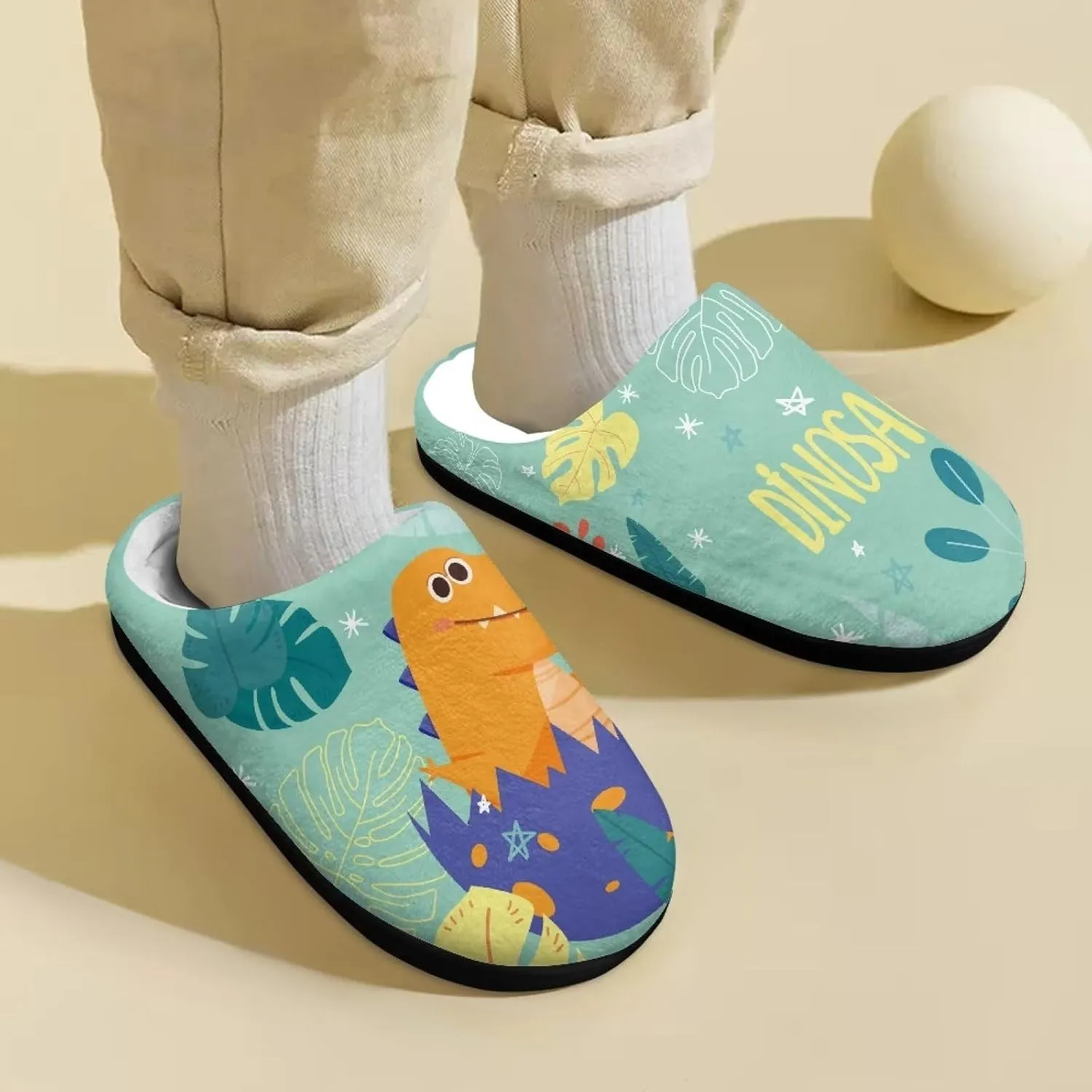 Renewold Kids Warm Plush Winter Cotton Slippers Boys Girls House Slipper Slip On Nonslip Indoor Slippers Shoes