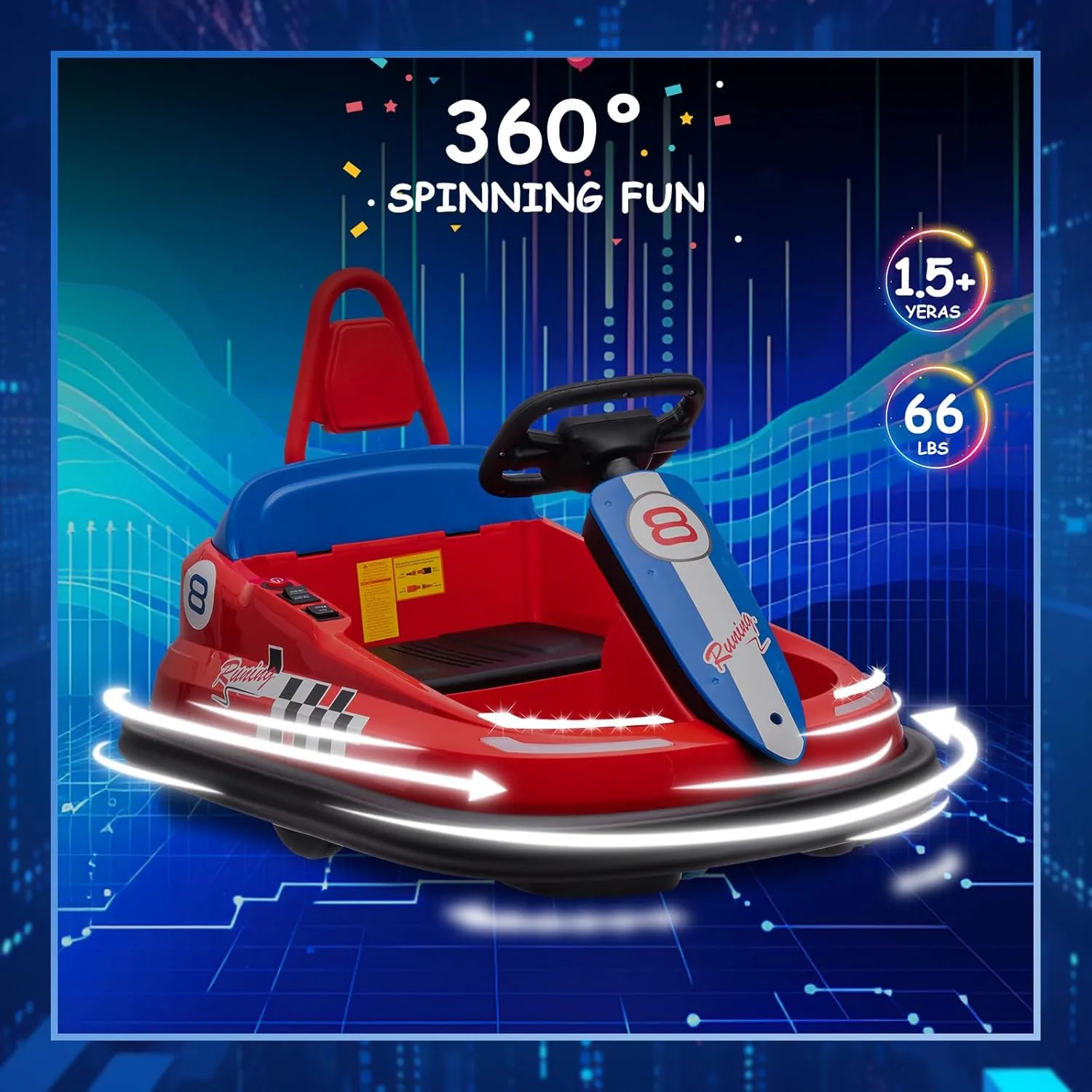 Ride On Bumper Car for Kids, 6V Electric Bumper Car, Toddler Ride On Toy Car with High Low Speed, 360 Degree Spin, Lights, Music, Birthday Gift for Boys Girls, Red