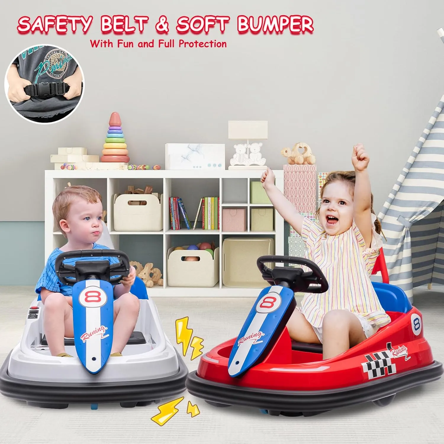 Ride On Bumper Car for Kids, 6V Electric Bumper Car, Toddler Ride On Toy Car with High Low Speed, 360 Degree Spin, Lights, Music, Birthday Gift for Boys Girls, Red
