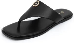 Rihero Women's Flip Flops Square Toe Thong Flat Sandals Summer Comfortable Slip On Beach Slide Sandals