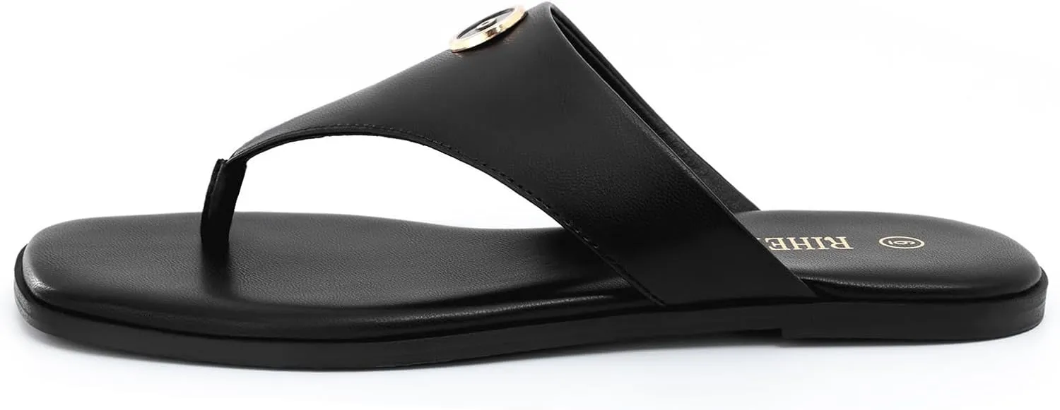 Rihero Women's Flip Flops Square Toe Thong Flat Sandals Summer Comfortable Slip On Beach Slide Sandals