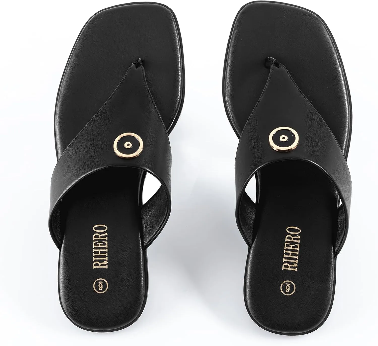 Rihero Women's Flip Flops Square Toe Thong Flat Sandals Summer Comfortable Slip On Beach Slide Sandals