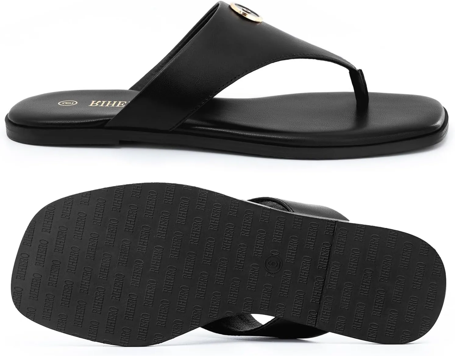Rihero Women's Flip Flops Square Toe Thong Flat Sandals Summer Comfortable Slip On Beach Slide Sandals