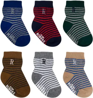 Robeez Baby Boys & Girls Unisex Slip-Resistant Crew Socks for Infant and Toddler, 6 Pairs, 0-24 Months
