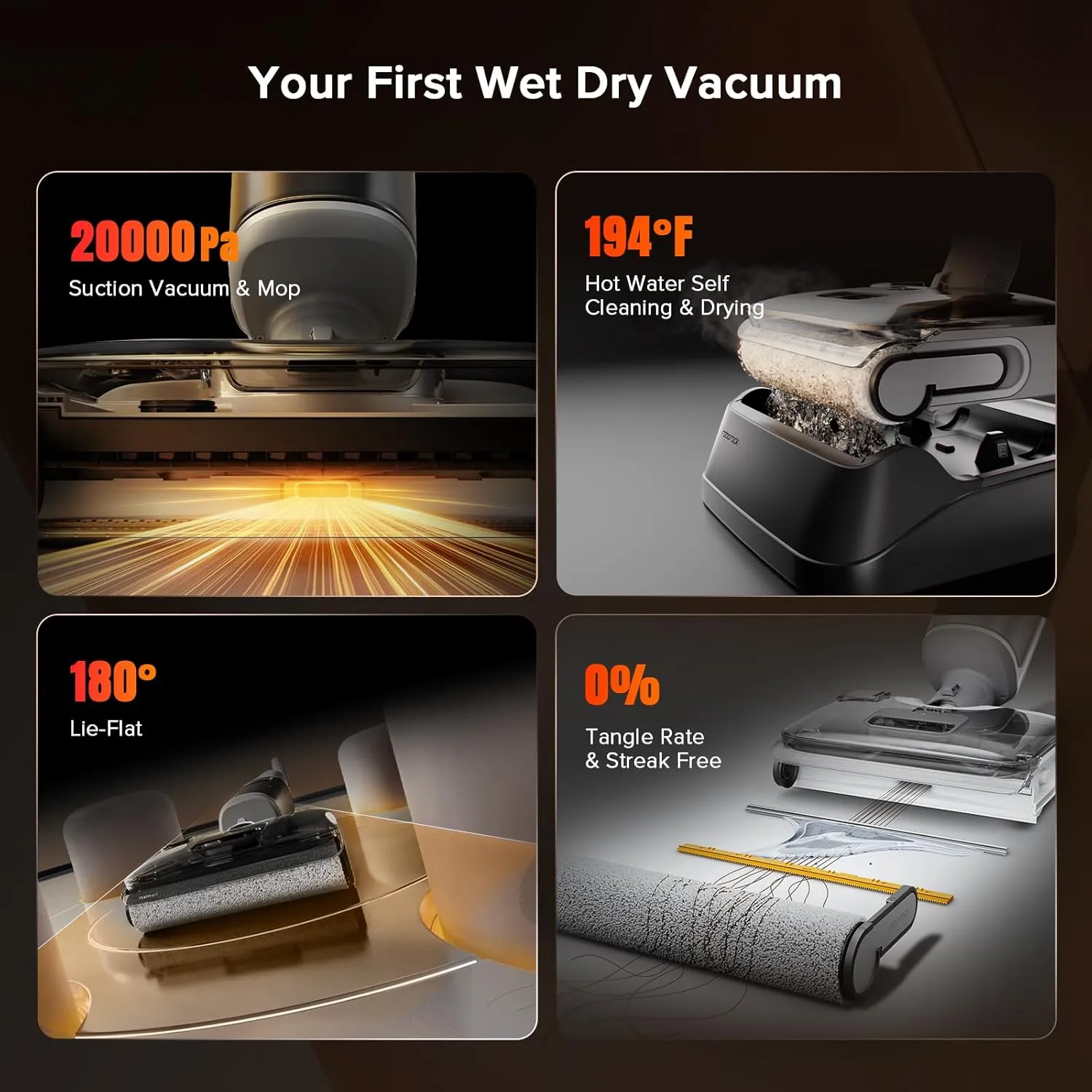 roborock F25 RT Vacuum Mop All in One, Wet Dry Vacuum Cleaner Cordless, 20000Pa Floor Cleaner Machine for Tile Hardwood Wood Vinyl Floor, Edge to Edge Self Cleaning Electric Mop with 180° Lie-Flat