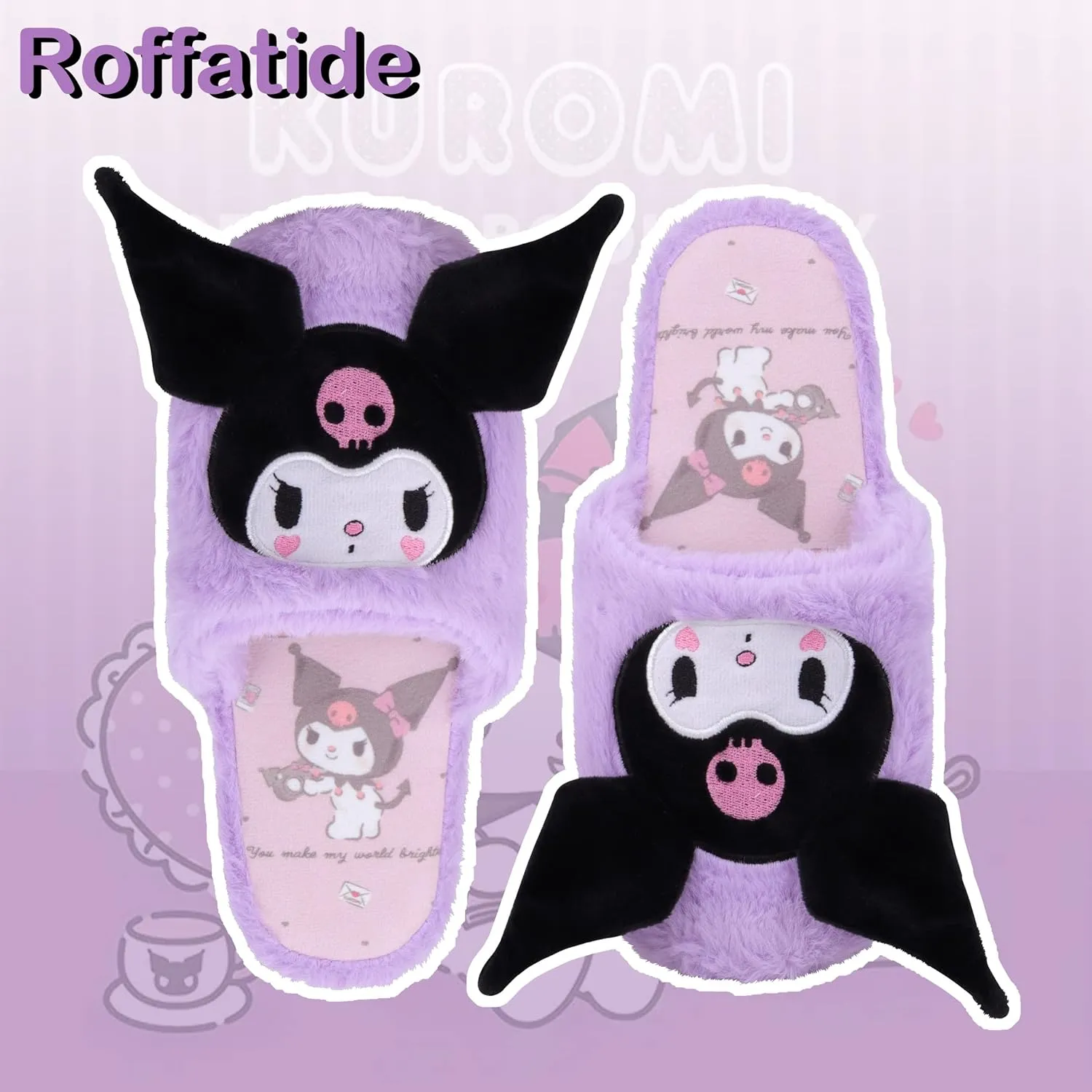 Roffatide Anime Slippers Plush Slippers Furry Indoor Slide Slipper Bedroom Shoes House floor Slipper for Women girls