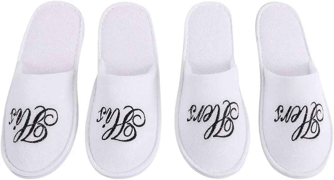 Romance Helpers Couple Slipper Gift Set | Set of 2 White Matching Spa Hotel Bath Slippers for Couples