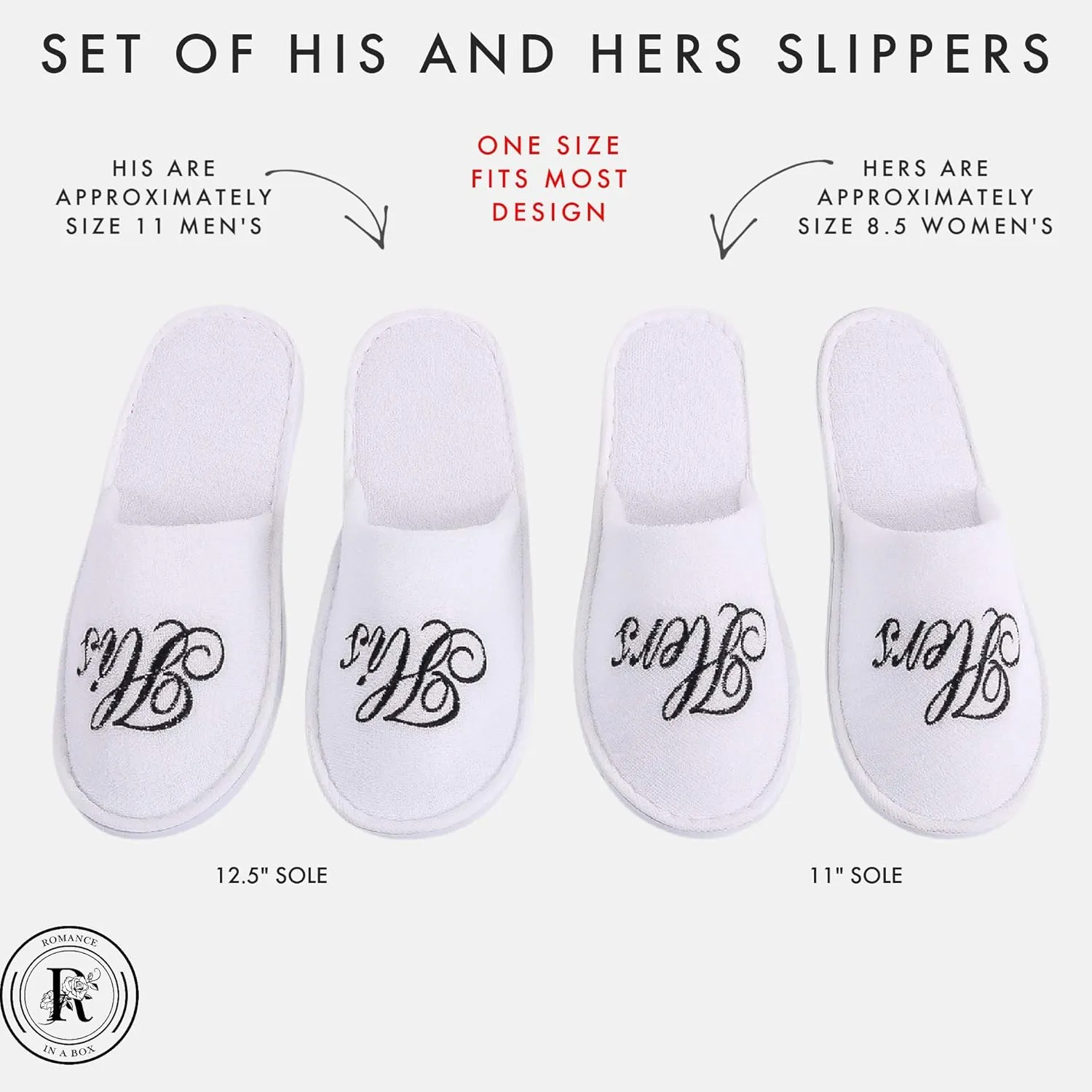 Romance Helpers Couple Slipper Gift Set | Set of 2 White Matching Spa Hotel Bath Slippers for Couples