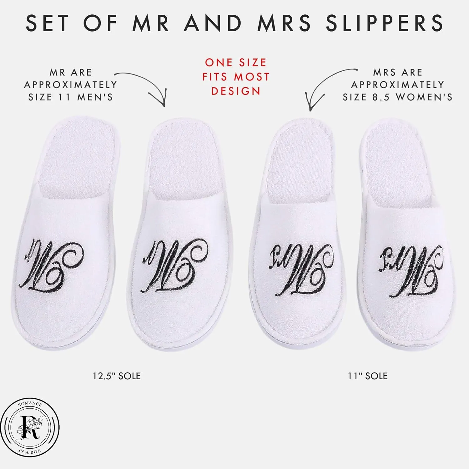 Romance Helpers Couple Slipper Gift Set | Set of 2 White Matching Spa Hotel Bath Slippers for Couples