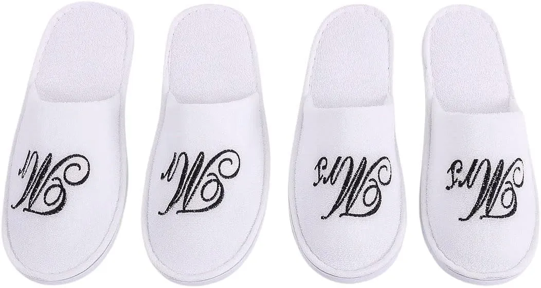 Romance Helpers Couple Slipper Gift Set | Set of 2 White Matching Spa Hotel Bath Slippers for Couples