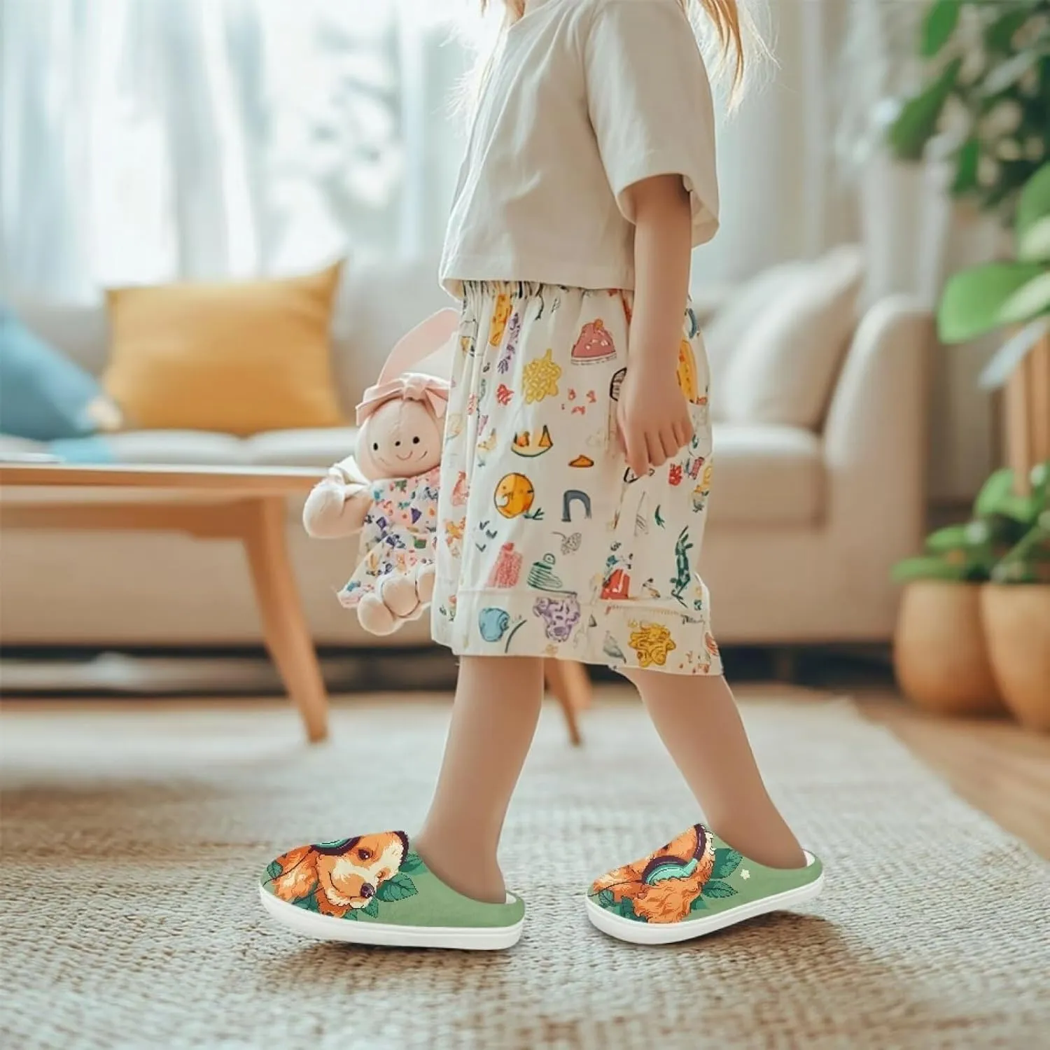 Room Slippers Winter Breathable Warm Slippers for Boys Girls Casual Lightweight Fluffy Slides for Garden Size 9-15 White Sole