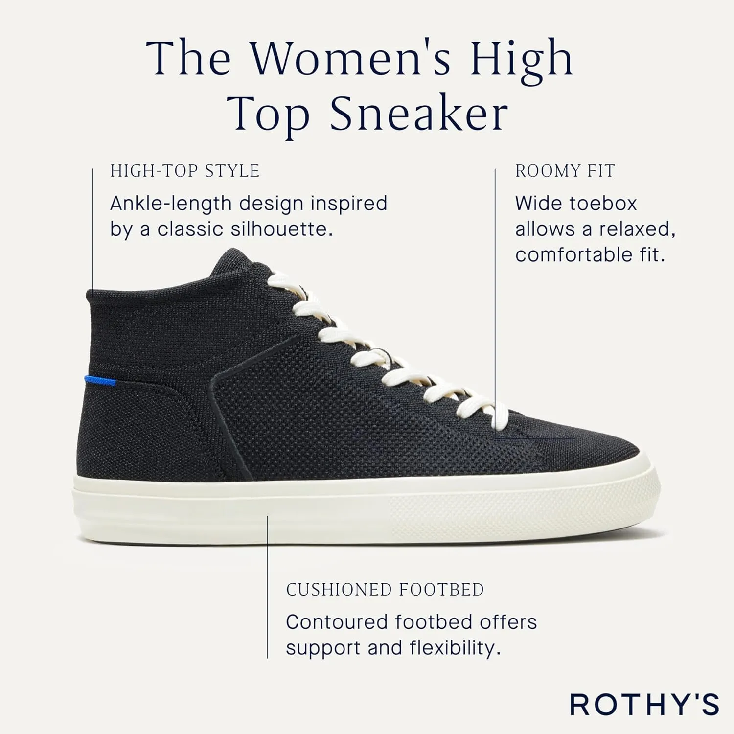 Rothy's The High Top, Women's Lace Up Sneaker for Walking & Casual Comfort, Made from Recycled Plastic Bottles & Machine Washable