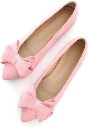 SAILING LU Bow-Knot Ballet Flats Womens Pointy Toe Flat Shoes Suede Dress Shoes Wear to Work Slip On Moccasins Dark Pink Size 7.5