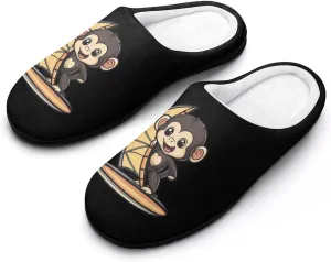 Sailing Monkey Windsurfing Cotton Slippers Fashion Slip on House Shoes Lightweight Slippers for Men