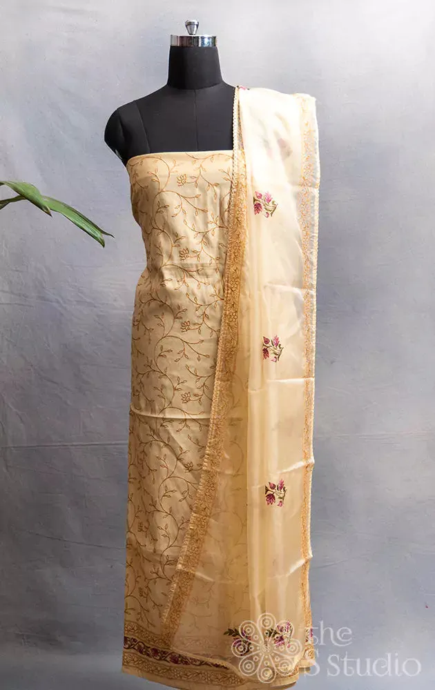 Sandal chanderi silk salwar suit with floral embroidery