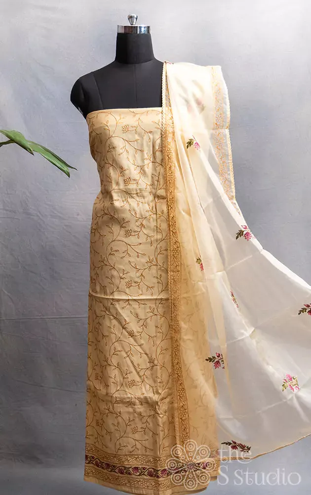 Sandal chanderi silk salwar suit with floral embroidery