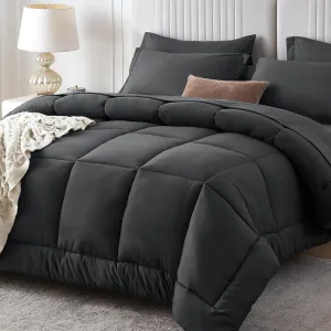 Sasttie Queen Comforter Set, 7 Pieces Bed in a Bag Queen, Complete Bedding Set Includes Grey Comforter, Flat Sheet, Fitted Sheet, Pillowcases and Pillow Shams, Dark Grey