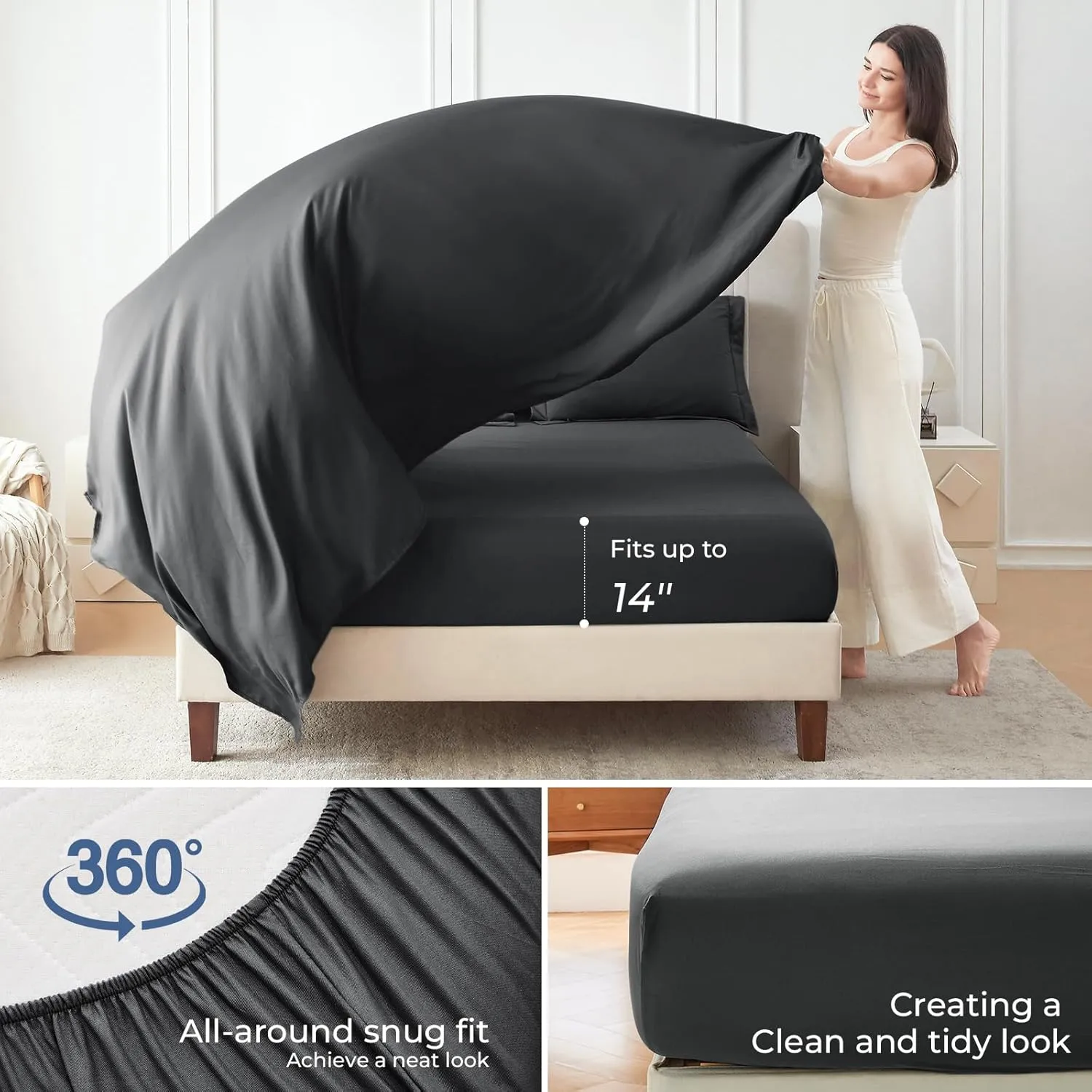 Sasttie Queen Comforter Set, 7 Pieces Bed in a Bag Queen, Complete Bedding Set Includes Grey Comforter, Flat Sheet, Fitted Sheet, Pillowcases and Pillow Shams, Dark Grey