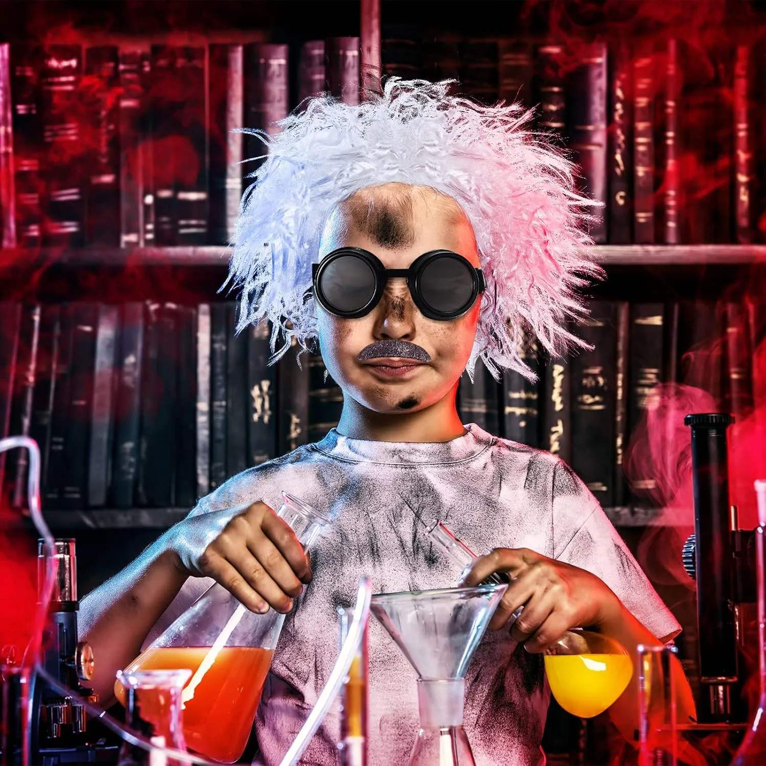 SATINIOR 6 Pieces Mad Scientist Costume for Adult Back to the Future Mad Scientist Wig Lab Coat