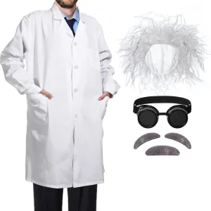 SATINIOR 6 Pieces Mad Scientist Costume for Adult Back to the Future Mad Scientist Wig Lab Coat