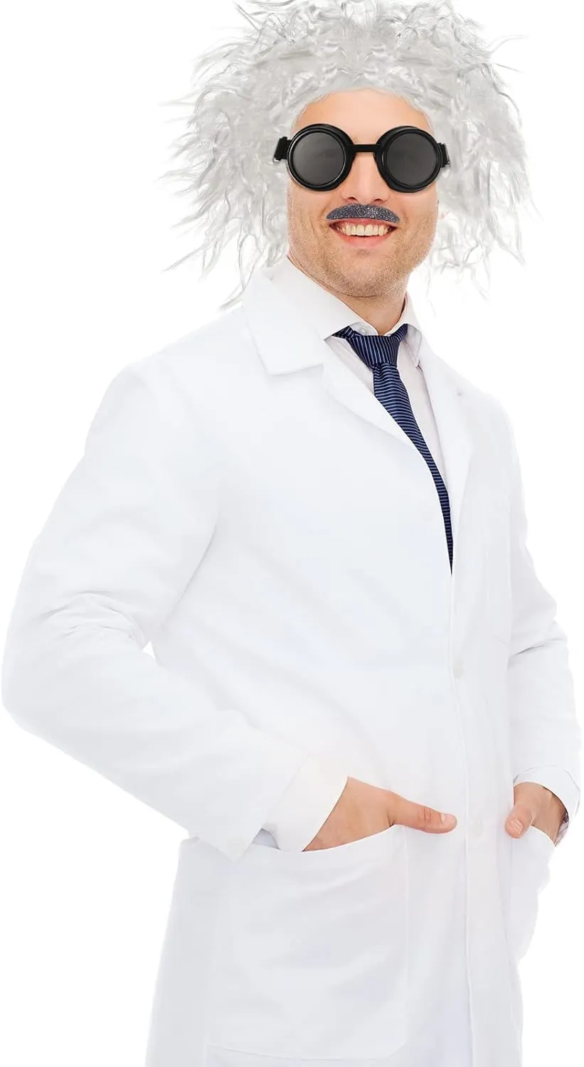 SATINIOR 6 Pieces Mad Scientist Costume for Adult Back to the Future Mad Scientist Wig Lab Coat