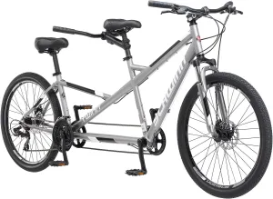 Schwinn Twinn Tandem Bike, 26 Inch Bike for Women and Men, 21-Speed Two Seater Bicycle, Fits Two Comfortably, Mechanical Disc Brakes, Plush Fitness Seat, Adult Tandem Bike