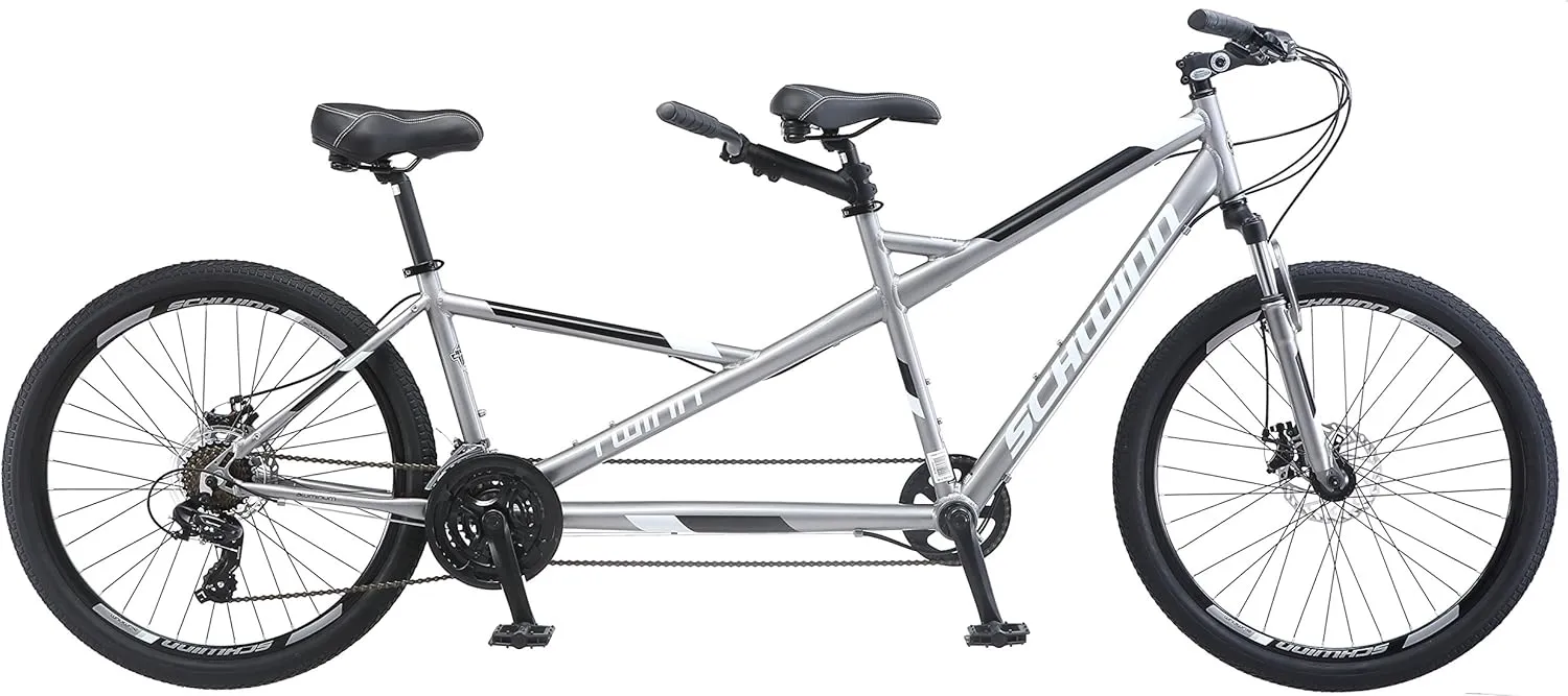 Schwinn Twinn Tandem Bike, 26 Inch Bike for Women and Men, 21-Speed Two Seater Bicycle, Fits Two Comfortably, Mechanical Disc Brakes, Plush Fitness Seat, Adult Tandem Bike