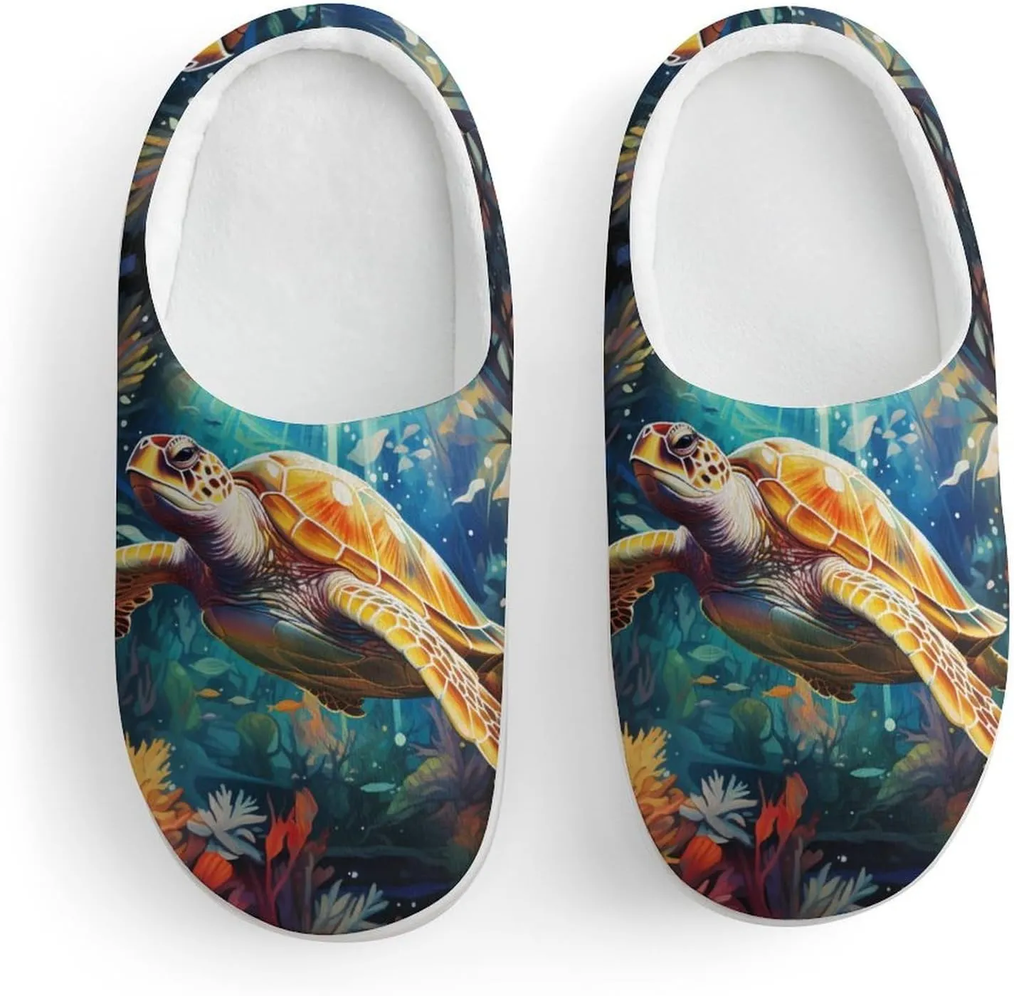 Sea Turtle Kids Slippers for Girls Boys Winter Warm Plush Slip On House Slippers for Indoor Outdoor