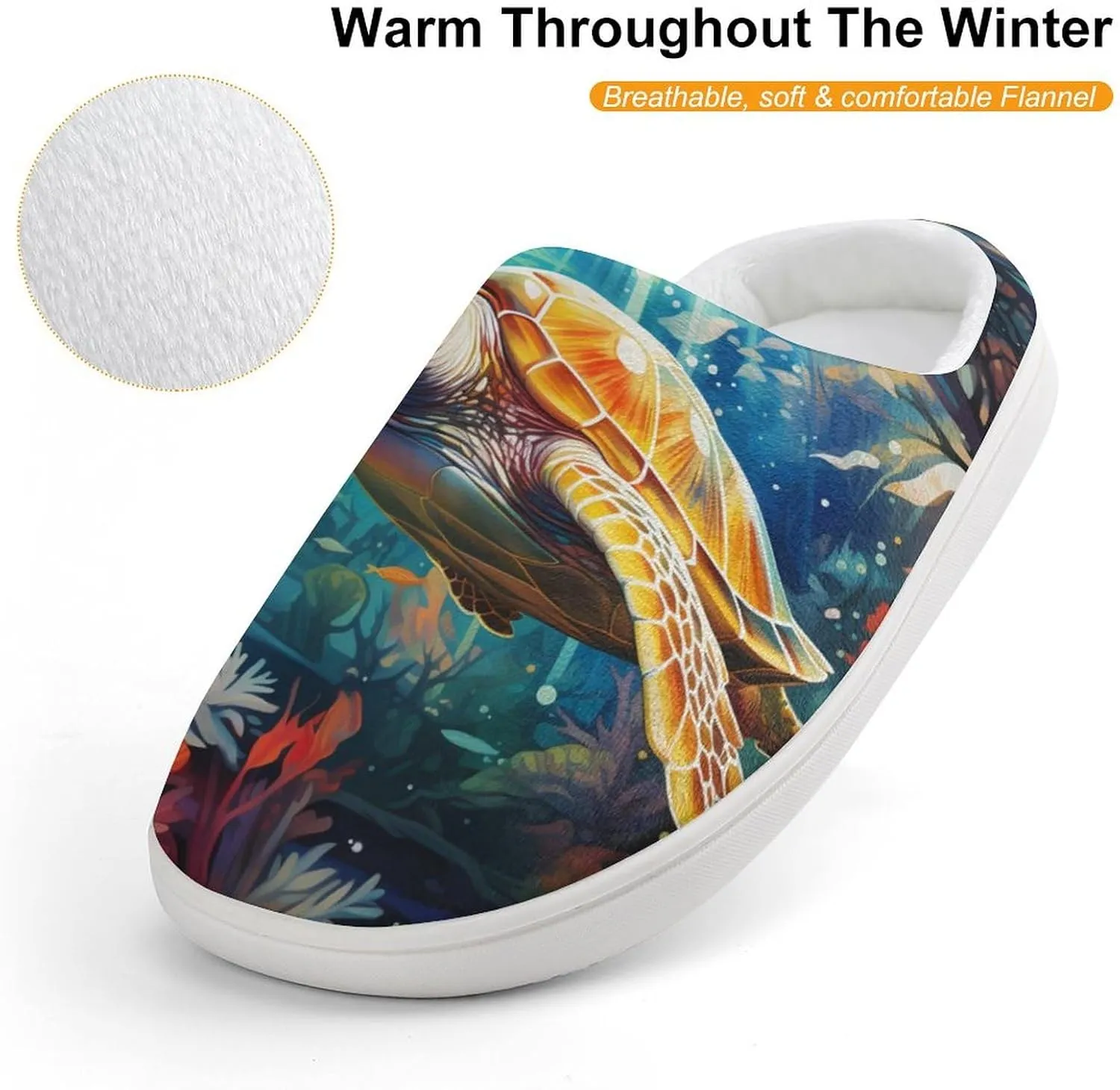 Sea Turtle Kids Slippers for Girls Boys Winter Warm Plush Slip On House Slippers for Indoor Outdoor