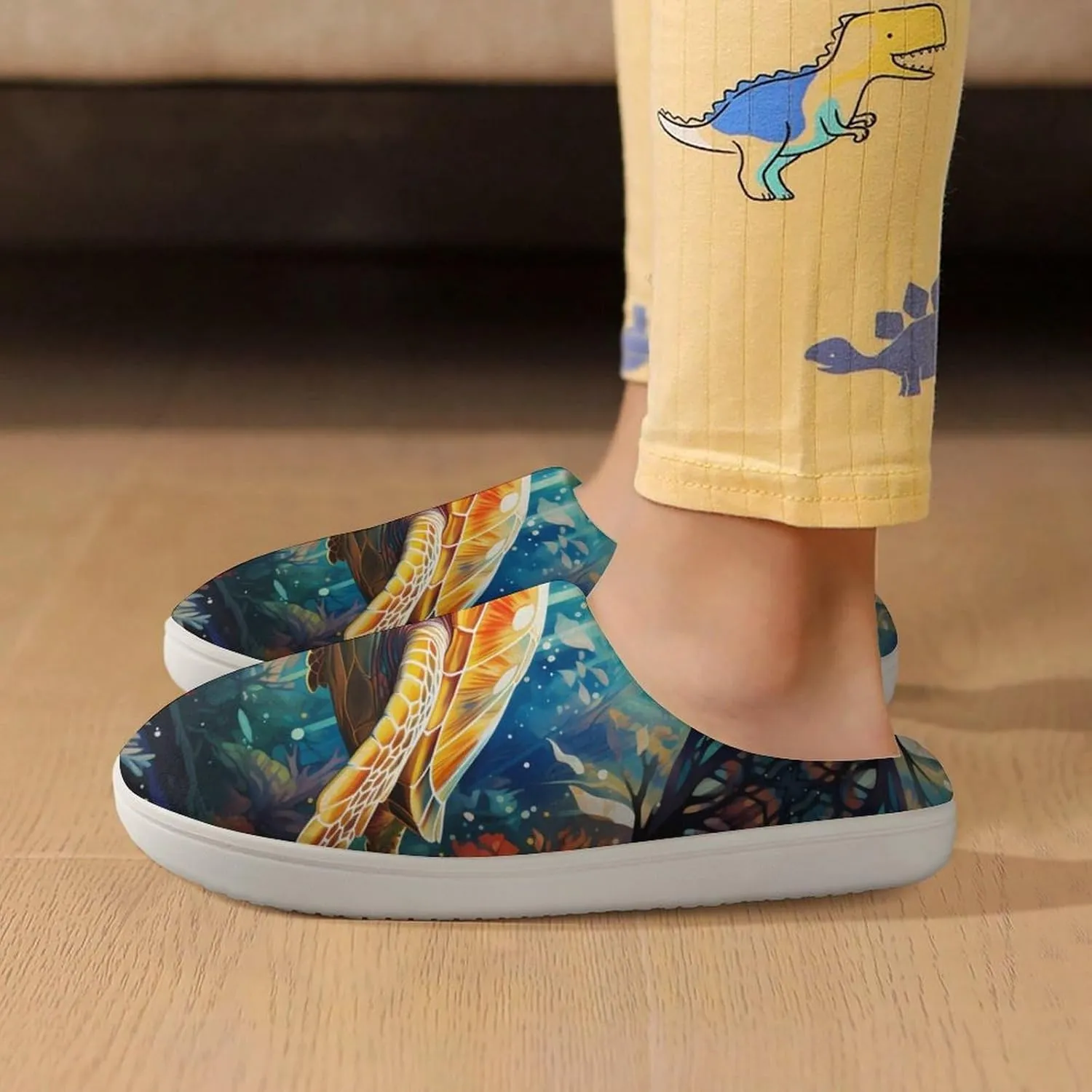 Sea Turtle Kids Slippers for Girls Boys Winter Warm Plush Slip On House Slippers for Indoor Outdoor
