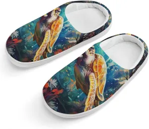 Sea Turtle Kids Slippers for Girls Boys Winter Warm Plush Slip On House Slippers for Indoor Outdoor