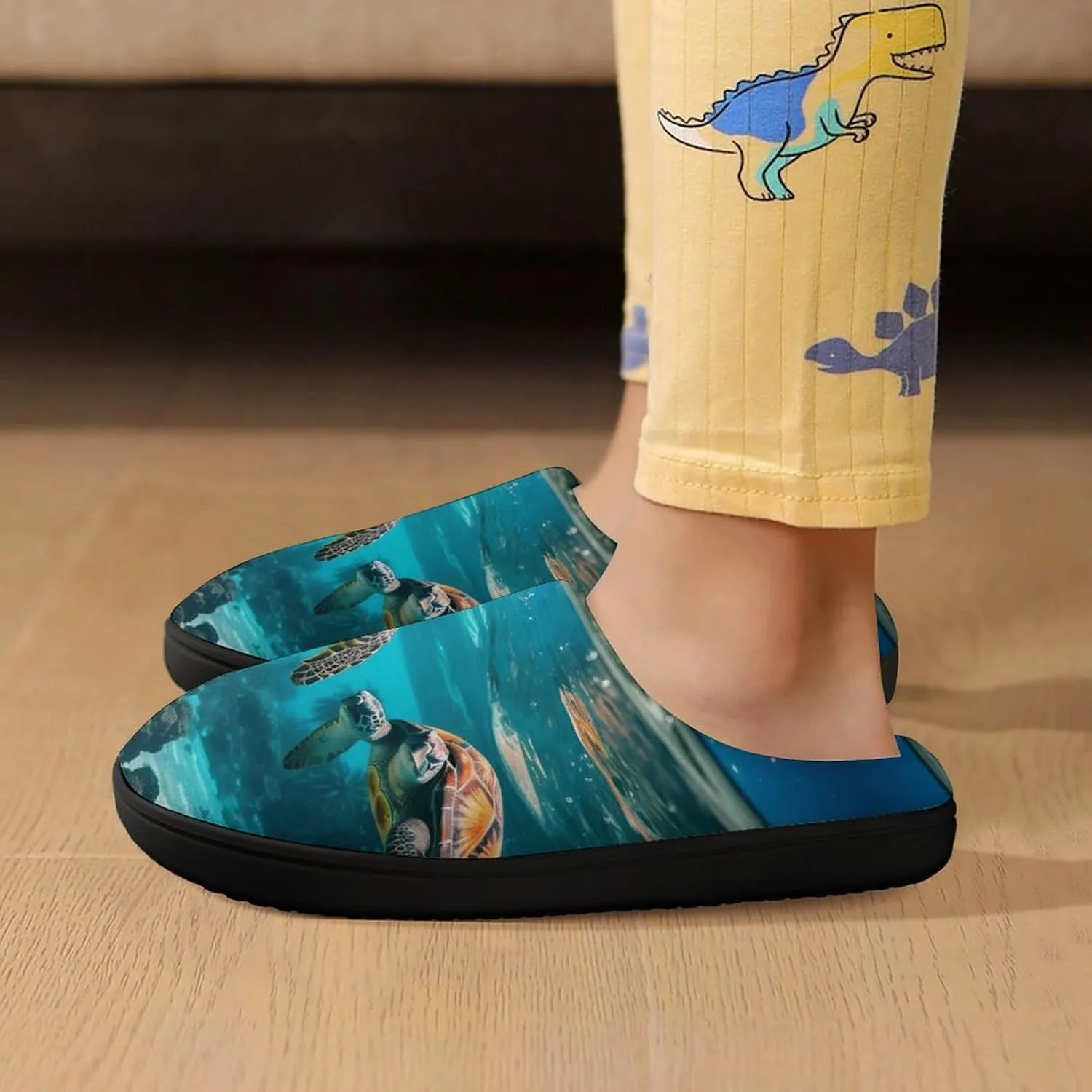 Sea Turtles And Palm Kids Slippers for Girls Boys Winter Warm Plush Slip On House Slippers for Indoor Outdoor