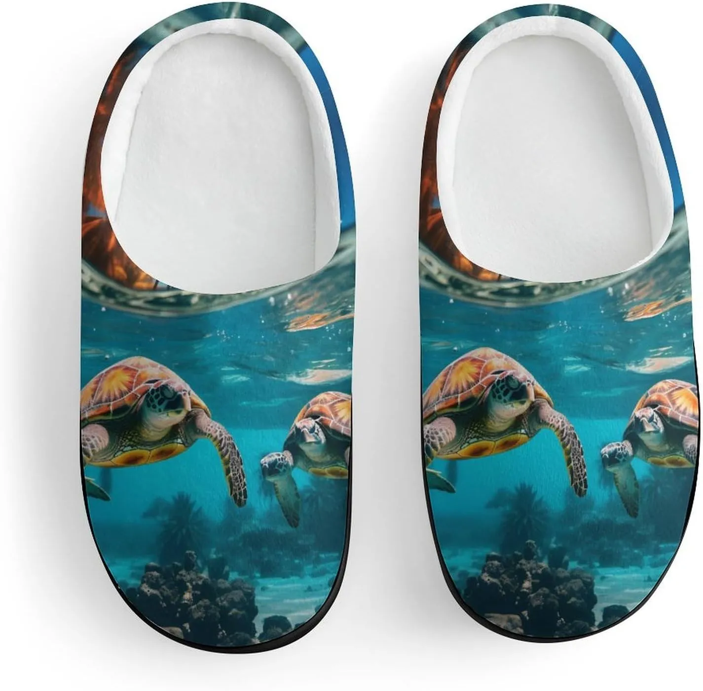Sea Turtles And Palm Kids Slippers for Girls Boys Winter Warm Plush Slip On House Slippers for Indoor Outdoor