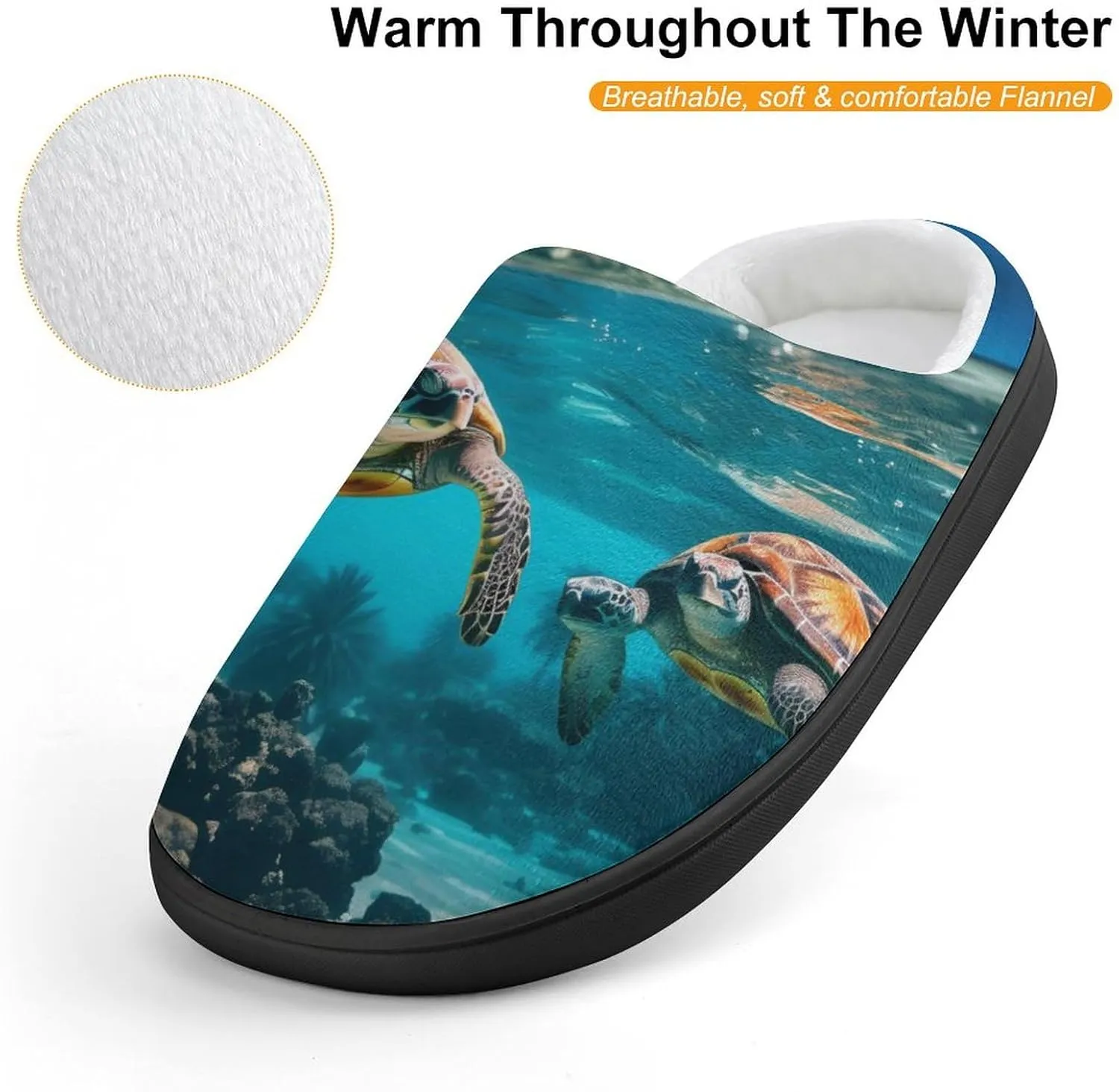 Sea Turtles And Palm Kids Slippers for Girls Boys Winter Warm Plush Slip On House Slippers for Indoor Outdoor