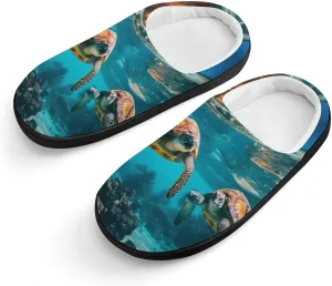 Sea Turtles And Palm Kids Slippers for Girls Boys Winter Warm Plush Slip On House Slippers for Indoor Outdoor