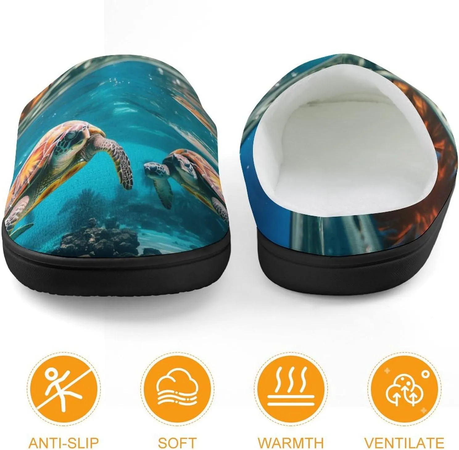 Sea Turtles And Palm Kids Slippers for Girls Boys Winter Warm Plush Slip On House Slippers for Indoor Outdoor