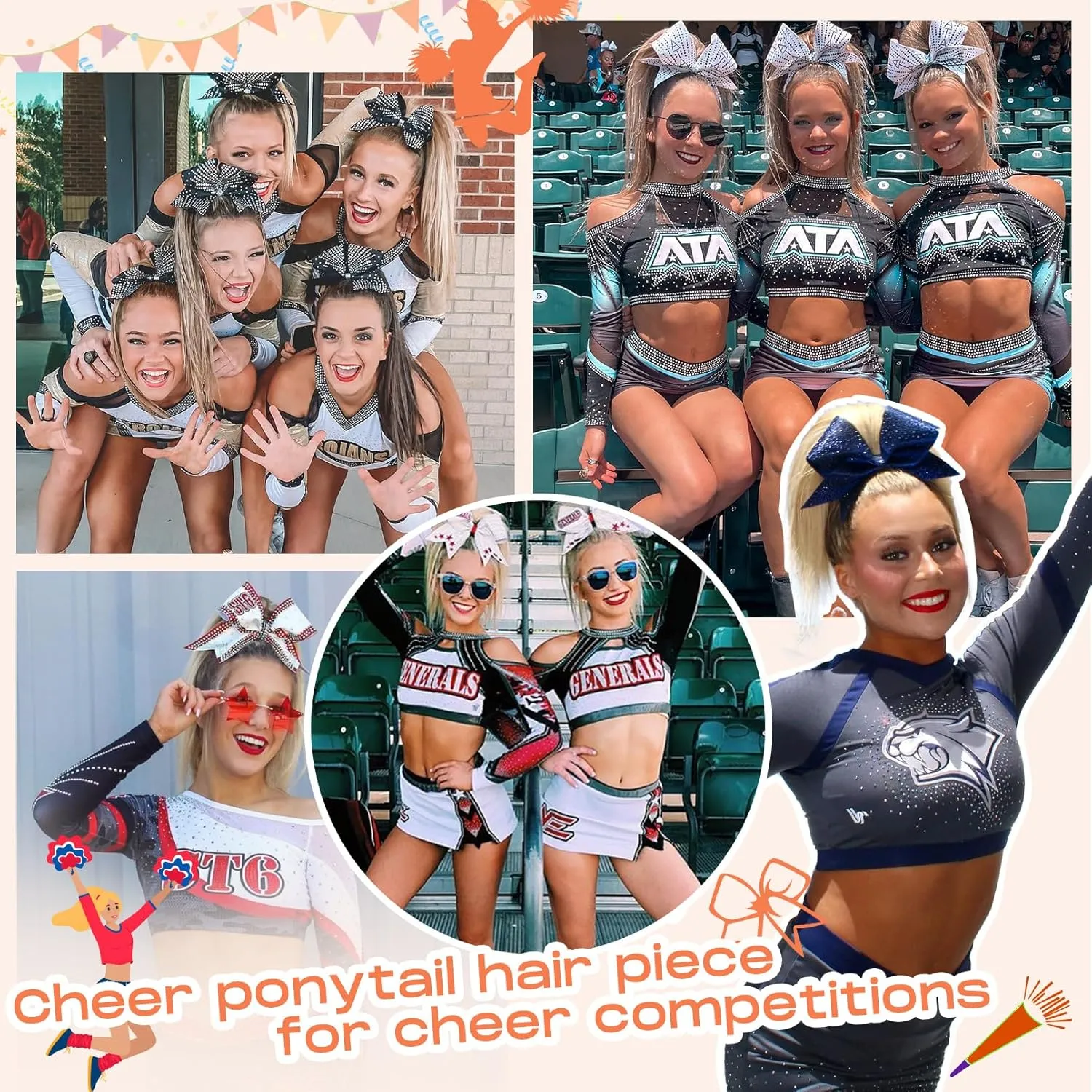 SEIKEA Cheer Ponytail Hair Piece, 10" Straight Tangle-Resistant Smooth Natural Cheerleader Hairpiece Ponytail Extension for Cheer Competition, Dance Black Brown with Dark Brown Highlights