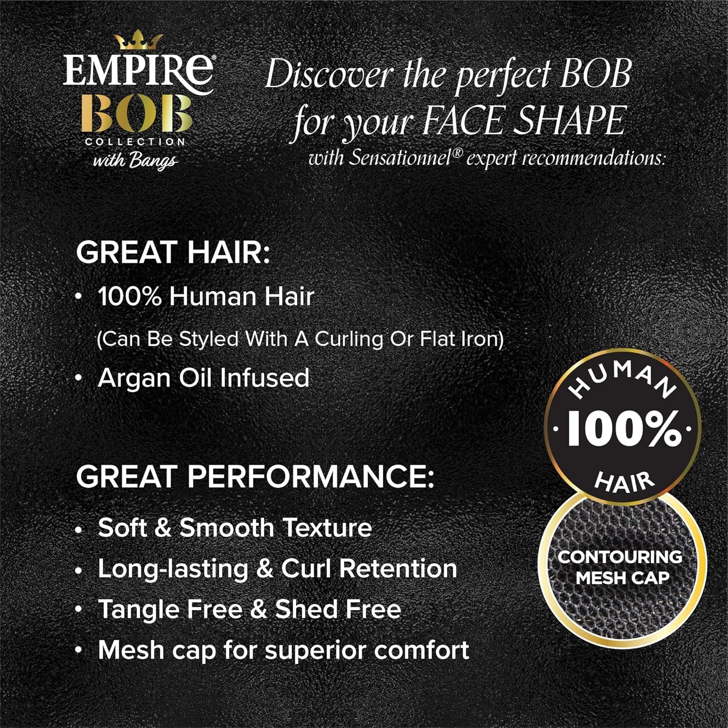Sensationnel Empire Bob Humanhair Wig - Straight Cut Face Framing Mesh Cap for Comfort With Bangs (10 inch, BLEACHEDBLONDE)