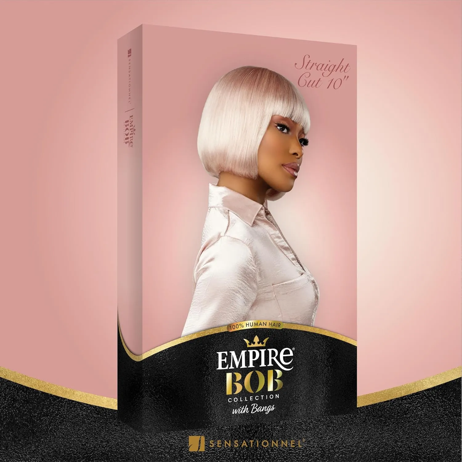 Sensationnel Empire Bob Humanhair Wig - Straight Cut Face Framing Mesh Cap for Comfort With Bangs (10 inch, BLEACHEDBLONDE)