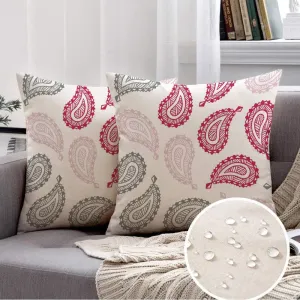 Set of 2 Outdoor Decorative Square Throw Pillow Covers 16"x16" Inch Pink Actual Beautiful Paisley Cucumbers Turkish Abstract Beauty Red Asian Ballet Slipper Border Cushion Cover for Sofa Couch