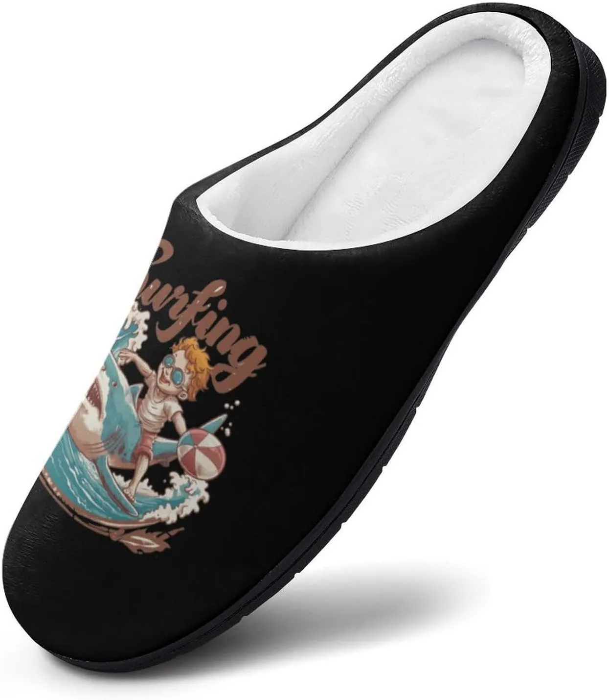 Shark Surf Women's Cotton Slippers Warm Gifts Washable Indoor Slip On Shoes with Anti-Skid Rubber Sole