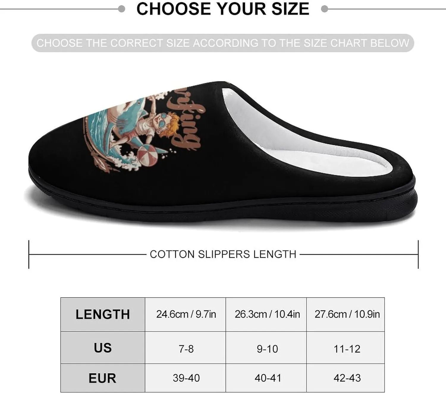 Shark Surf Women's Cotton Slippers Warm Gifts Washable Indoor Slip On Shoes with Anti-Skid Rubber Sole