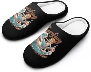 Shark Surf Women's Cotton Slippers Warm Gifts Washable Indoor Slip On Shoes with Anti-Skid Rubber Sole