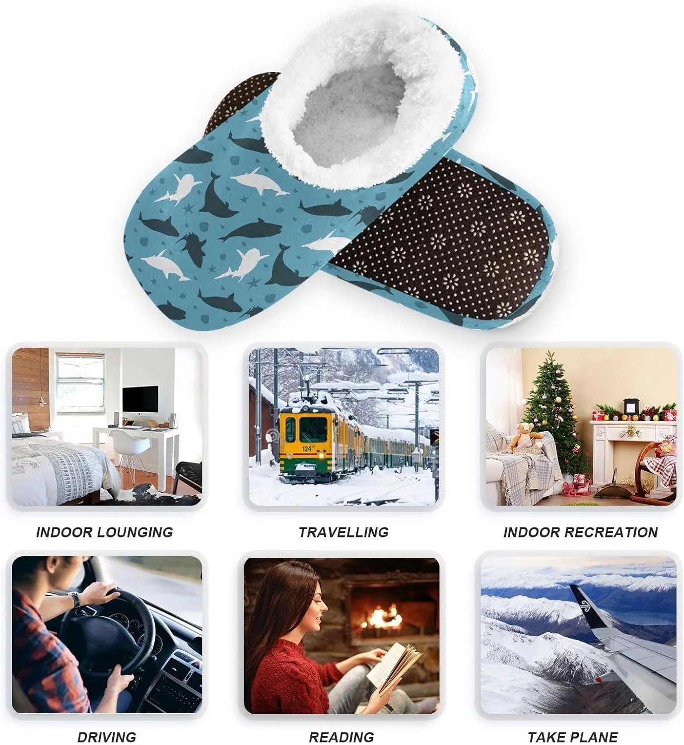 Sharks Sea Seashell House Slippers for Women Men Slipper Socks Soft House Shoes for Bedroom Travel
