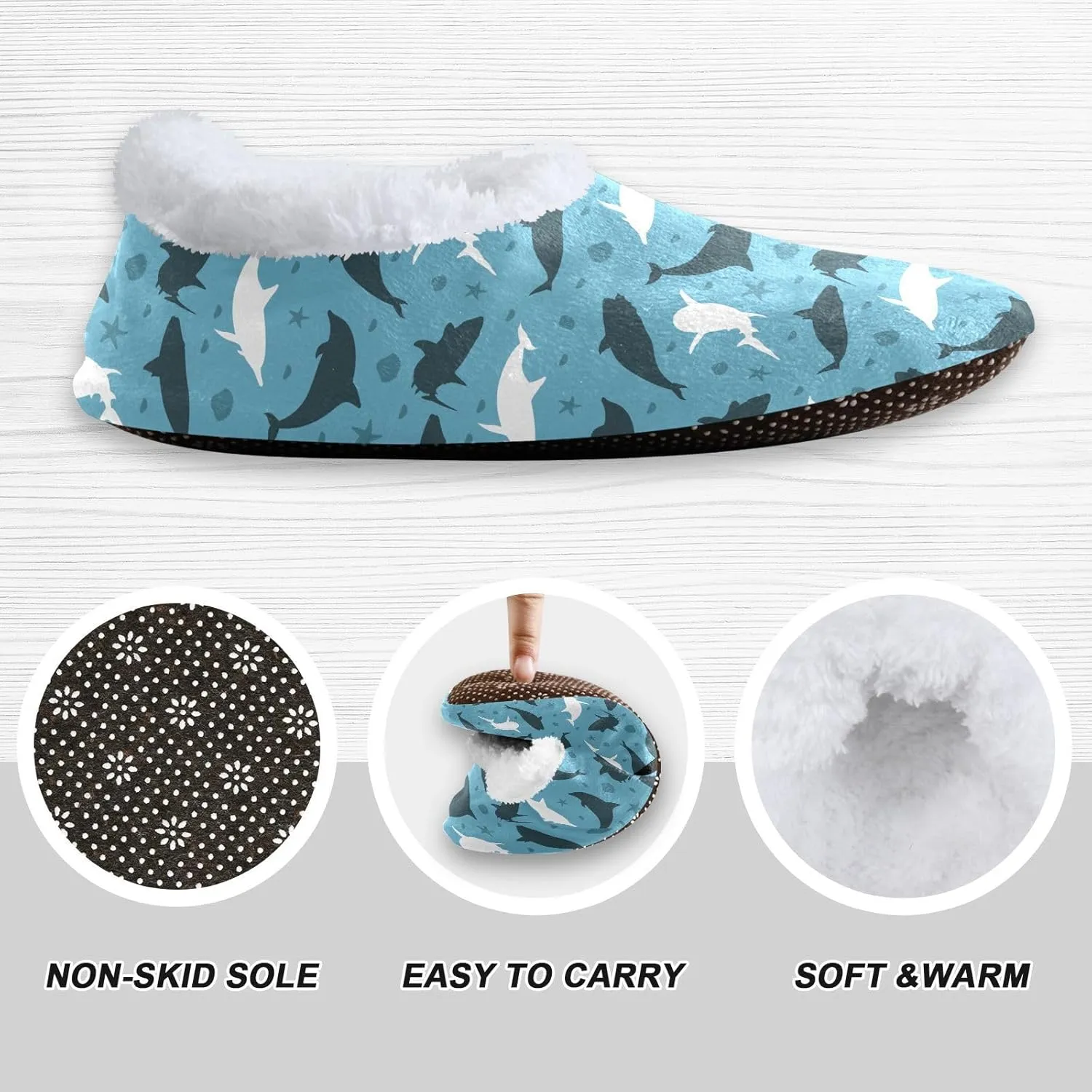 Sharks Sea Seashell House Slippers for Women Men Slipper Socks Soft House Shoes for Bedroom Travel