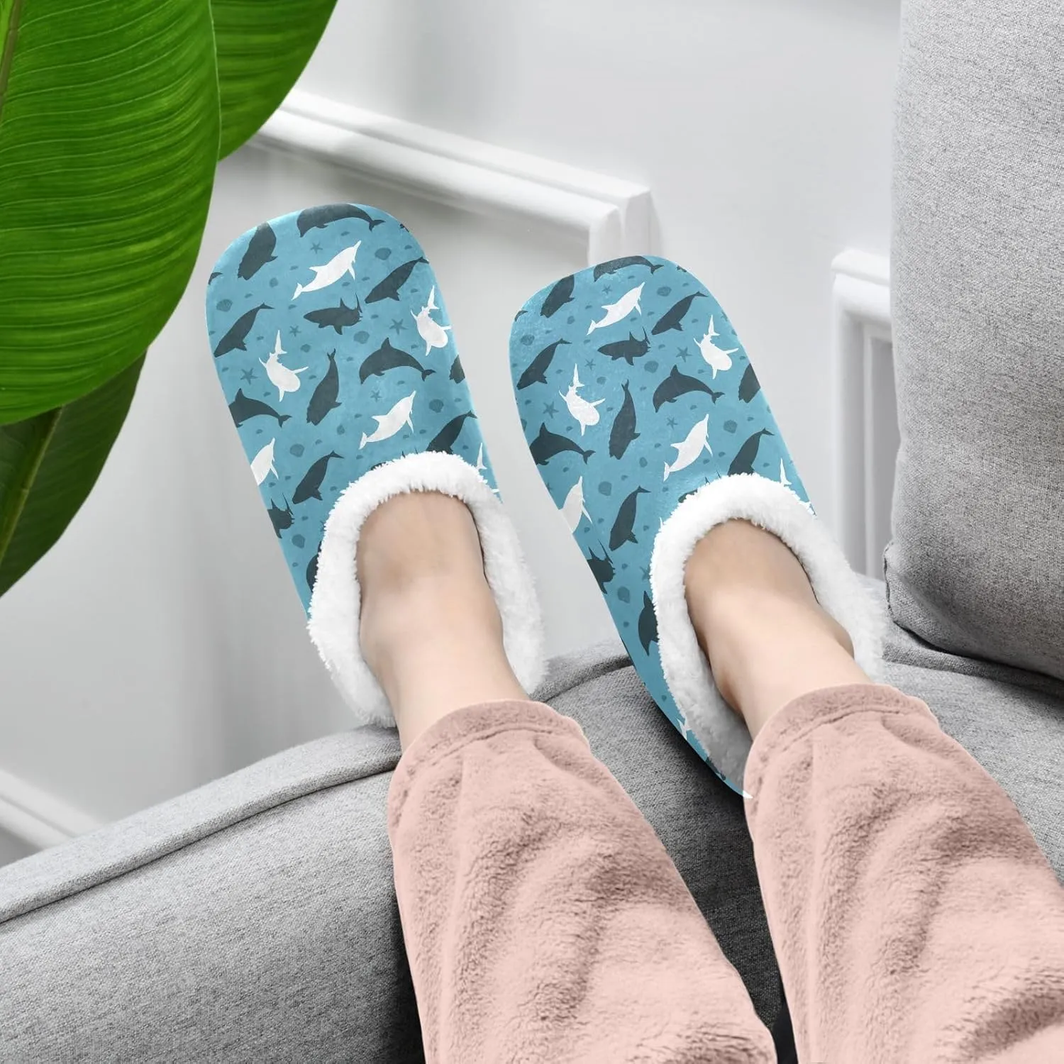 Sharks Sea Seashell House Slippers for Women Men Slipper Socks Soft House Shoes for Bedroom Travel