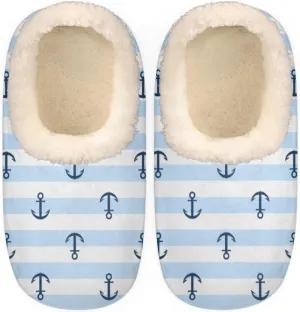 Ship Anchor Stripe Women's Slippers, Navigation Soft Cozy Plush Lined House Slipper Shoes Indoor Non-Slip Slippers for Women Girls Boys Teenager