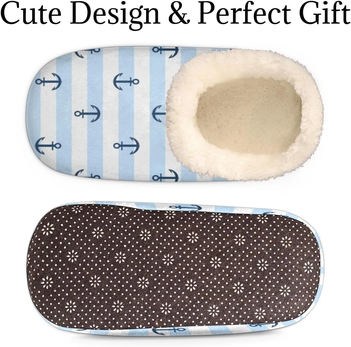 Ship Anchor Stripe Women's Slippers, Navigation Soft Cozy Plush Lined House Slipper Shoes Indoor Non-Slip Slippers for Women Girls Boys Teenager