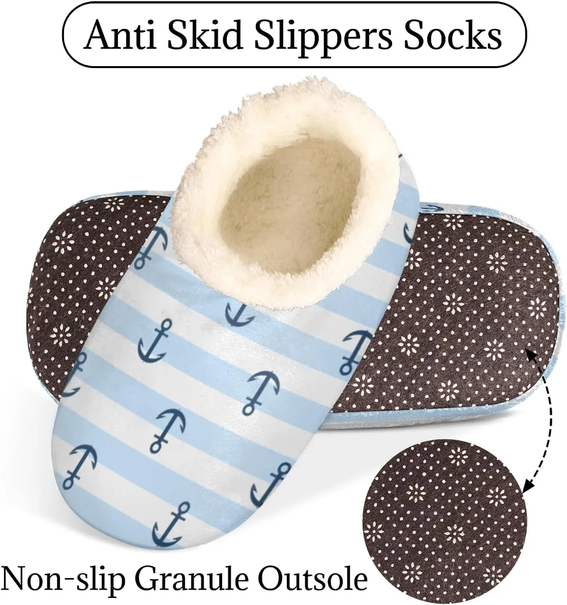 Ship Anchor Stripe Women's Slippers, Navigation Soft Cozy Plush Lined House Slipper Shoes Indoor Non-Slip Slippers for Women Girls Boys Teenager