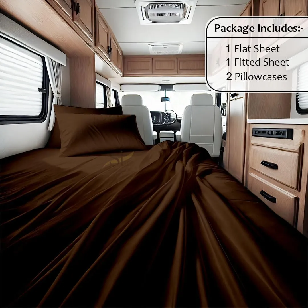 Shreem Linen Microfiber RV Sheet Sets, 48x75 3/4 Full Bunk, Chocolate Solid - Fits Mattresses up to 8 Inches Deep, 4 Piece RV Bed Sheets for Campers, Motorhomes, and Travel Trailers